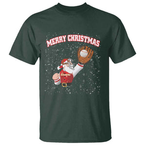 Christmas Baseball T Shirt Funny Santa Playing Baseball Merry Christmas TS09 Dark Forest Green Print Your Wear