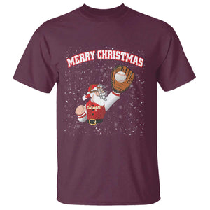 Christmas Baseball T Shirt Funny Santa Playing Baseball Merry Christmas TS09 Maroon Print Your Wear