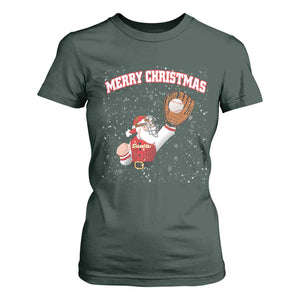 Christmas Baseball T Shirt For Women Funny Santa Playing Baseball Merry Christmas TS09 Dark Forest Green Print Your Wear