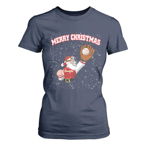 Christmas Baseball T Shirt For Women Funny Santa Playing Baseball Merry Christmas TS09 Navy Print Your Wear