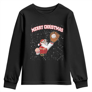 Christmas Baseball Youth Sweatshirt Funny Santa Playing Baseball Merry Christmas TS09 Black Print Your Wear