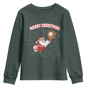 Christmas Baseball Youth Sweatshirt Funny Santa Playing Baseball Merry Christmas TS09 Dark Forest Green Print Your Wear