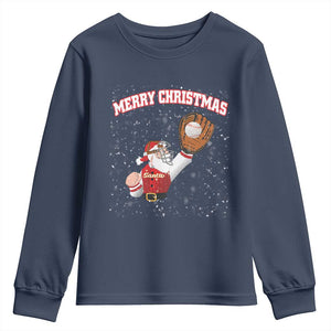Christmas Baseball Youth Sweatshirt Funny Santa Playing Baseball Merry Christmas TS09 Navy Print Your Wear