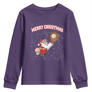 Christmas Baseball Youth Sweatshirt Funny Santa Playing Baseball Merry Christmas TS09 Purple Print Your Wear