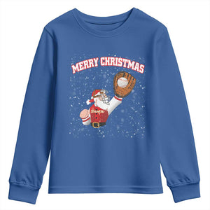 Christmas Baseball Youth Sweatshirt Funny Santa Playing Baseball Merry Christmas TS09 Royal Blue Print Your Wear