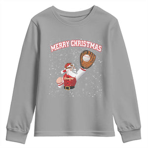 Christmas Baseball Youth Sweatshirt Funny Santa Playing Baseball Merry Christmas TS09 Sport Gray Print Your Wear