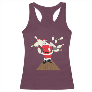 Christmas Bowling Racerback Tank Top Funny Santa Playing Bowling Merry Christmas TS09 Maroon Print Your Wear