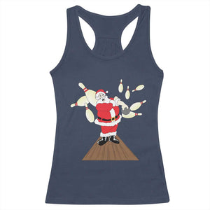 Christmas Bowling Racerback Tank Top Funny Santa Playing Bowling Merry Christmas TS09 Navy Print Your Wear