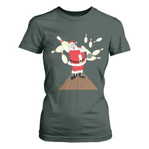 Christmas Bowling T Shirt For Women Funny Santa Playing Bowling Merry Christmas TS09 Dark Forest Green Print Your Wear