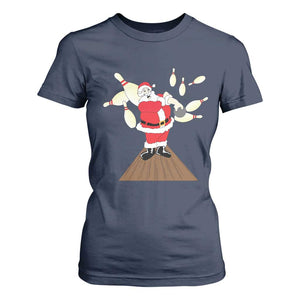 Christmas Bowling T Shirt For Women Funny Santa Playing Bowling Merry Christmas TS09 Navy Print Your Wear