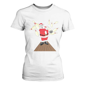 Christmas Bowling T Shirt For Women Funny Santa Playing Bowling Merry Christmas TS09 White Print Your Wear