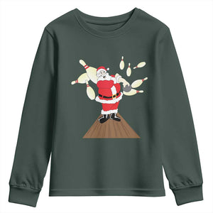 Christmas Bowling Youth Sweatshirt Funny Santa Playing Bowling Merry Christmas TS09 Dark Forest Green Print Your Wear