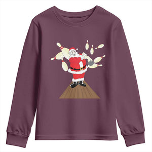 Christmas Bowling Youth Sweatshirt Funny Santa Playing Bowling Merry Christmas TS09 Maroon Print Your Wear