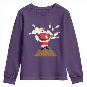 Christmas Bowling Youth Sweatshirt Funny Santa Playing Bowling Merry Christmas TS09 Purple Print Your Wear