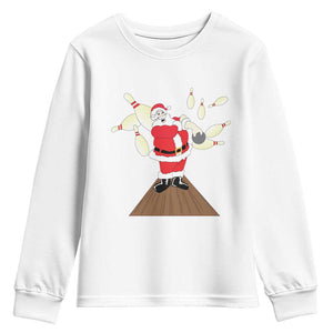 Christmas Bowling Youth Sweatshirt Funny Santa Playing Bowling Merry Christmas TS09 White Print Your Wear