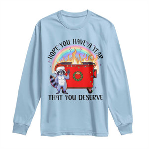 Funny Xmas Dumpster Fire Long Sleeve Shirt Hope You Have The Year You Deserve Santa Raccoon TS09 Light Blue Print Your Wear