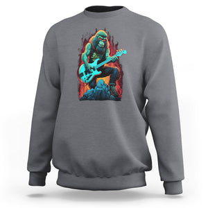 Rocking On Bigfoot Sasquatch Loves Rock And Roll Sweatshirt TS09 Charcoal Printyourwear