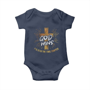 Funny Christian Baby Onesie I've Read the Final Chapter God Wins TS09 Navy Print Your Wear