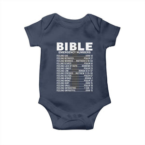 Christian Baby Onesie Bible Emergency Number TS09 Navy Print Your Wear