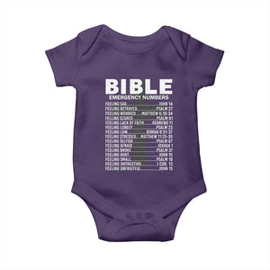 Christian Baby Onesie Bible Emergency Number TS09 Purple Print Your Wear