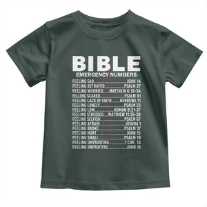 Christian Baby Shirt Bible Emergency Number TS09 Dark Forest Green Print Your Wear