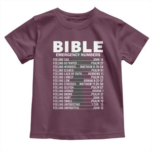 Christian Baby Shirt Bible Emergency Number TS09 Maroon Print Your Wear