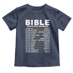 Christian Baby Shirt Bible Emergency Number TS09 Navy Print Your Wear