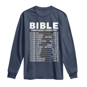 Christian Long Sleeve Shirt Bible Emergency Number TS09 Navy Print Your Wear