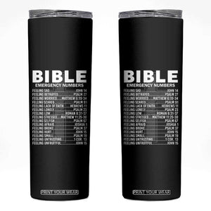 Christian Skinny Tumbler Bible Emergency Number TS09 Black Print Your Wear