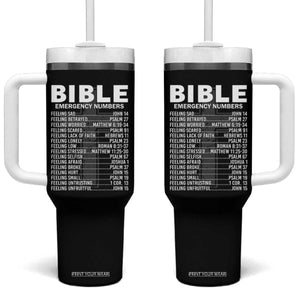 Christian Tumbler With Handle Bible Emergency Number TS09 One Size: 40 oz Black Print Your Wear