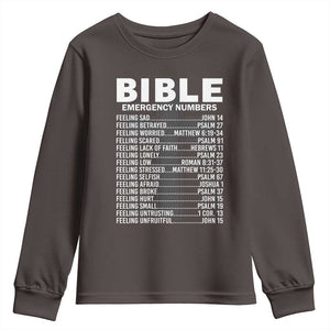 Christian Youth Sweatshirt Bible Emergency Number TS09 Dark Chocolate Print Your Wear