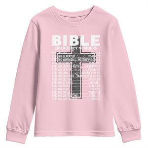 Christian Youth Sweatshirt Bible Emergency Number TS09 Light Pink Print Your Wear
