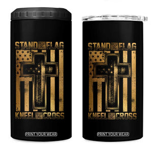 Christian Patriotic 4 in 1 Can Cooler Tumbler Stand For The Flag Kneel For The Cross American Christ Cross TS09 One Size: 16 oz Black Print Your Wear