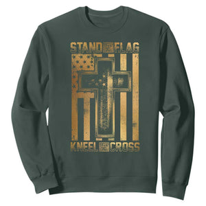 Christian Patriotic Sweatshirt Stand For The Flag Kneel For The Cross American Christ Cross TS09 Dark Forest Green Print Your Wear