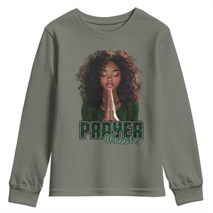 Prayer Warrior Youth Sweatshirt Camo Black Woman Christian Pray TS09 Military Green Print Your Wear