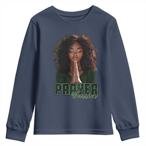 Prayer Warrior Youth Sweatshirt Camo Black Woman Christian Pray TS09 Navy Print Your Wear