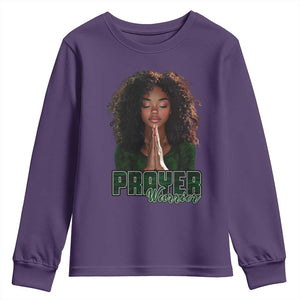 Prayer Warrior Youth Sweatshirt Camo Black Woman Christian Pray TS09 Purple Print Your Wear