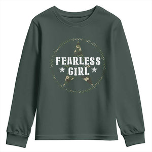 Fearless Girl Camouflage Youth Sweatshirt TS09 Dark Forest Green Print Your Wear