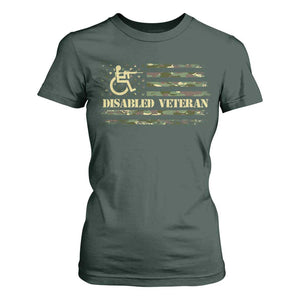 Disabled Veteran T Shirt For Women Camouflage American Flag Patriotic Veterans Day TS09 Dark Forest Green Print Your Wear