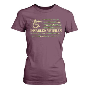Disabled Veteran T Shirt For Women Camouflage American Flag Patriotic Veterans Day TS09 Maroon Print Your Wear