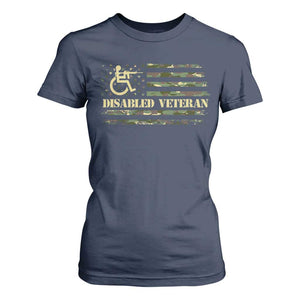 Disabled Veteran T Shirt For Women Camouflage American Flag Patriotic Veterans Day TS09 Navy Print Your Wear