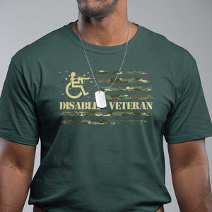Disabled Veteran T Shirt Camouflage American Flag Patriotic Veterans Day TS09 Dark Forest Green Print Your Wear