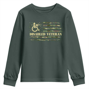 Disabled Veteran Youth Sweatshirt Camouflage American Flag Patriotic Veterans Day TS09 Dark Forest Green Print Your Wear