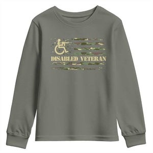 Disabled Veteran Youth Sweatshirt Camouflage American Flag Patriotic Veterans Day TS09 Military Green Print Your Wear