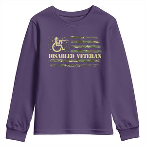 Disabled Veteran Youth Sweatshirt Camouflage American Flag Patriotic Veterans Day TS09 Purple Print Your Wear