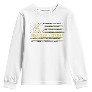 Disabled Veteran Youth Sweatshirt Camouflage American Flag Patriotic Veterans Day TS09 White Print Your Wear