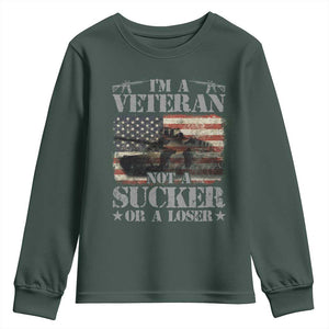 I'm A Veteran Youth Sweatshirt Not A Sucker Or A Loser Tank Veterans Day TS09 Dark Forest Green Print Your Wear