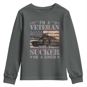 I'm A Veteran Youth Sweatshirt Not A Sucker Or A Loser Tank Veterans Day TS09 Dark Heather Print Your Wear