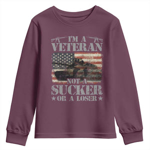 I'm A Veteran Youth Sweatshirt Not A Sucker Or A Loser Tank Veterans Day TS09 Maroon Print Your Wear