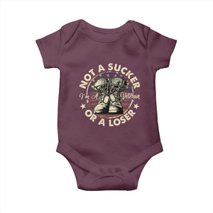 Not A Sucker Or A Loser Baby Onesie Veterans Day Patriotic American Flag TS09 Maroon Print Your Wear